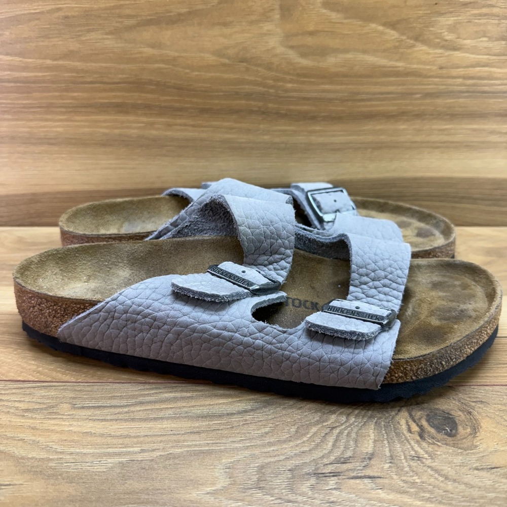 Birkenstock Arizona Sandals Mens 9 W EU 42 Gray Pebble Grain Soft Leather Travel